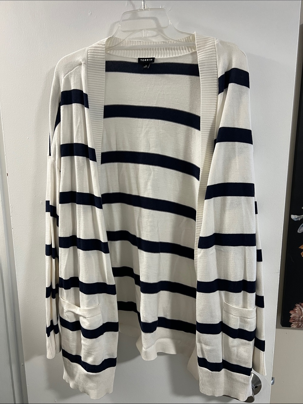 Torrid Navy & White Striped Open-Front Cardigan
